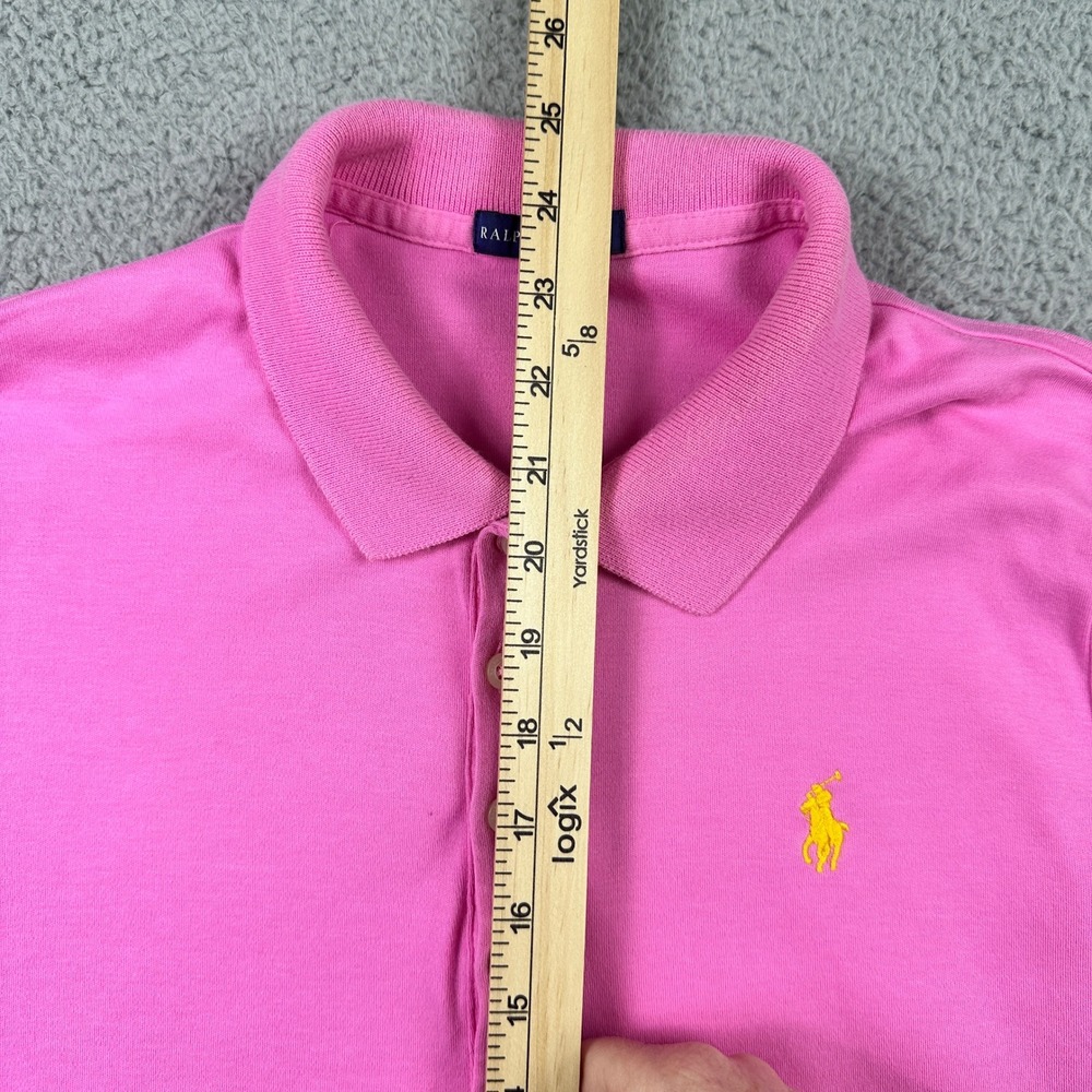 Ralph Lauren Polo Shirt Womens XL Pink Short Sleeve Yellow Pony Logo Cotton - Picture 7 of 11